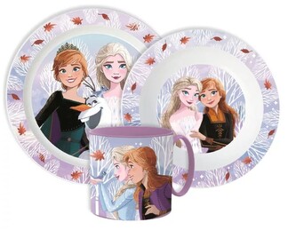 Plastový jídelní set FROZEN autumn leaves s hrnkem fialový