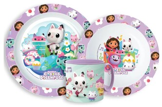 Plastový jídelní set GÁBININ KOUZELNÝ DOMEK s hrnkem fialový