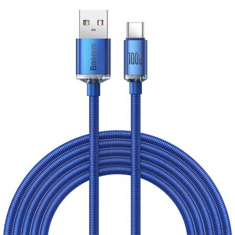 Baseus CAJY000503 Crystal Shine Series Datový Kabel USB - USB-C 100W 2m Blue (Pošk. Balení)