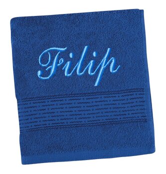 Froté osuška proužek s výšivkou jména - Modrá - 70x140 cm