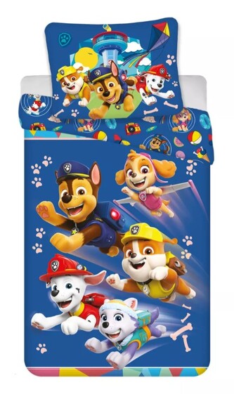Dětské bavlněné povlečení TLAPKOVÁ PATROLA statečná štěňata modré 140x200