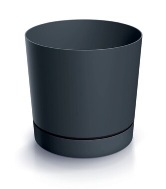 Plastový květináč TUBOS P s miskou antracitový matný, varianta 12,8 cm