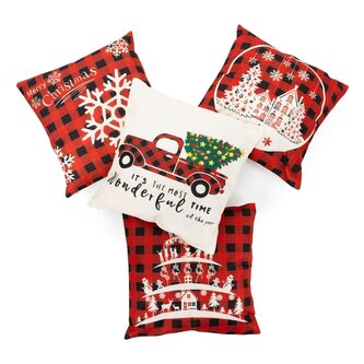 Vánoční povlaky na polštářky 40x40 cm, sada 4ks, červeno-bílé