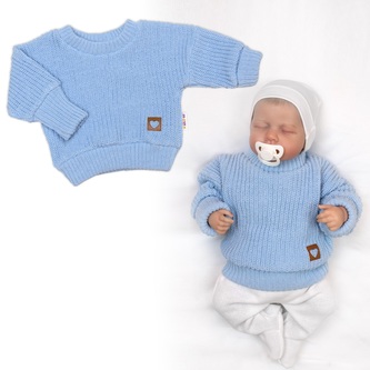 Rostoucí oversize pletený svetřík pro miminko, sv. modrý, vel. 68/74; 68/74 (6-9m); modrá; akryl, bavlna