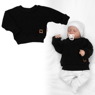 Rostoucí oversize pletený svetřík pro miminko, černý, vel. 80/86; 80/86 (12-18m); černá; akryl, bavlna