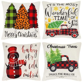 Vánoční povlaky na polštářky 40x40 cm, sada 4ks, dekorativní motiv