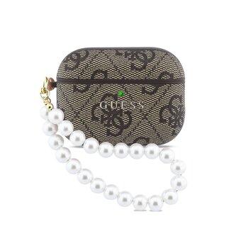 Guess PU 4G Classic Logo Pearl Strap Pouzdro pro AirPods Pro 3 Brown