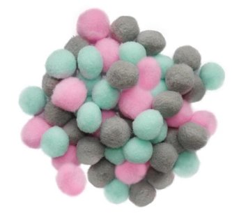 Zestaw Pomponów różowe, morskie, szare 50 szt.