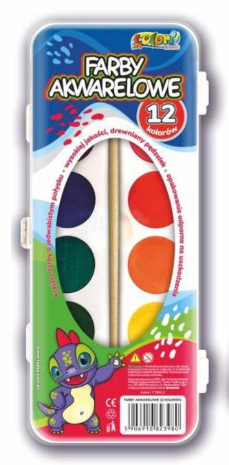 Farby akwarelowe Dino 12 kolorów PENMATE Farby akwarelowe Dino 12 kolorów PENMATE