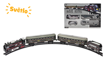 Vlak 13cm + 3vagóny s dráhou na baterie se světlem v krabičce