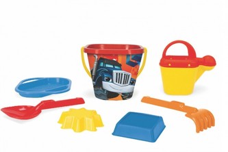 Sada na písek 7ks Plamínek a čtyřkoláci/Blaze plast v síťce 20x26x20cm 12m+ Wader