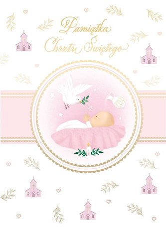 Karnet B6 Chrzest z kieszonką - różowy