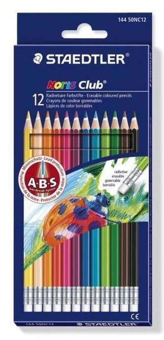 Barevné pastelky s gumou "Noris Club", 12 barev, sada, šestihranné, STAEDTLER