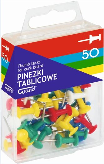 Pinezki tablicowe kolorowe 50szt GRAND