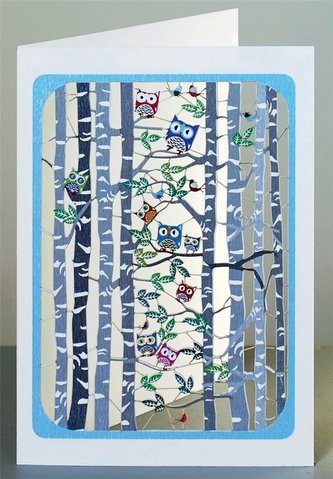 Karnet PM804 wycinany + koperta Sowy na drzewach