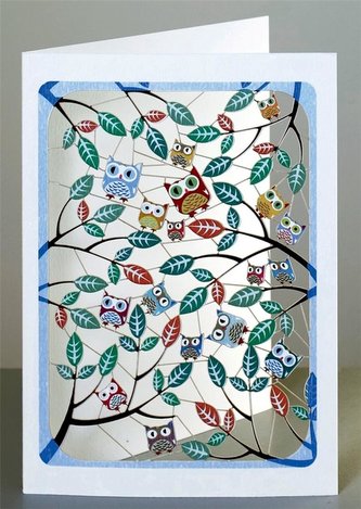 Karnet PM802 wycinany + koperta Sowy i liście