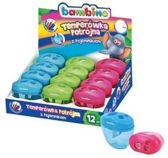 Temperówka potrójna z pojemnikiem (12szt) BAMBINO