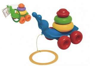 Hlemýžď/šnek tahací plast 24x19cm 2 barvy v síťce 12m+