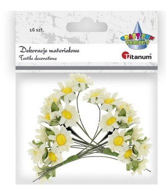 Materiałowe rumianki na druciku białe 16szt