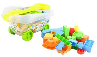 Klocki plastikowe w wózku z dyszlem 30el.