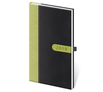 Diář 2018 - Bora/týdenní/kapesní/černo/zelená s poutkem na propisku Diář 2018 - Bora/týdenní/kapesní/černo/zelená s poutkem na propisku