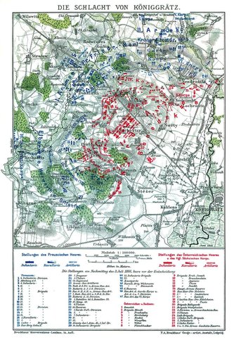 Historische Landkarte: Schlacht bei Königgrätz am 3. Juli 1866 (A2 gefaltet auf A4)