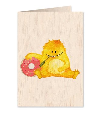 Karnet drewniany C6 + koperta Misiek z pączkiem