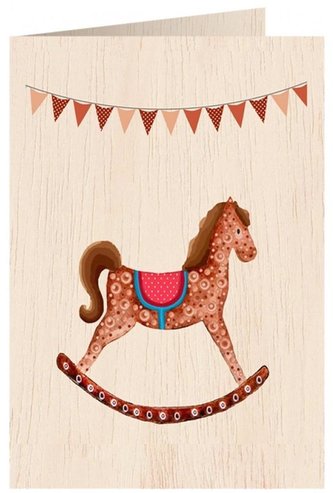 Karnet drewniany C6 + koperta Konik na biegunach