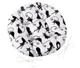 Sedák Adéla prošívaný kulatý - kočky černé na bílém podkladu - průměr 40 cm