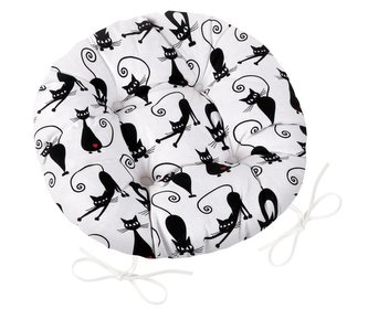 Sedák Adéla prošívaný kulatý - kočky černé na bílém podkladu - průměr 40 cm