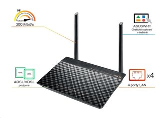ASUS DSL-N16 VDSL/ADSL Wireless N300 Modem Router, 4x 10/100 RJ45