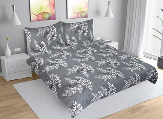 Povlečení krepové na dvoudeku - šedá větvička - 1x 240x200, 2ks 70x90 cm (240 cm šířka x 200 cm