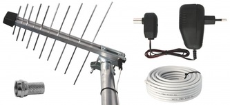 Venkovní anténa EMOS EM-20G/Z, se zdrojem 0–100 km DVB-T2