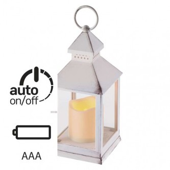 LED dekorace – lucerna antik bílá, 3× AAA, blikající, čas.