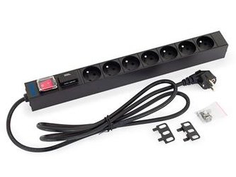 Rozvodný panel Triton 19“ 1U; 7 x zásuvka podle ČSN, max. 16 A; kabel 3 x 1,5 mm, 2 m + zástrčka univerzál CZ-DE max. 16