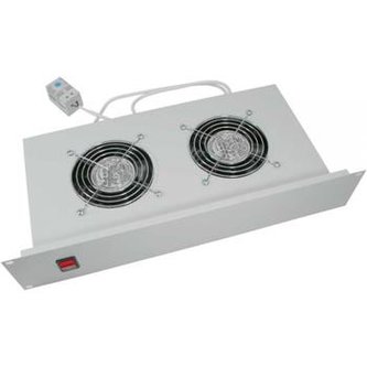 Ventilační jednotka Triton 19\" Horizontální 220V/30W, 2U, 2x ventil, termostat, šedá