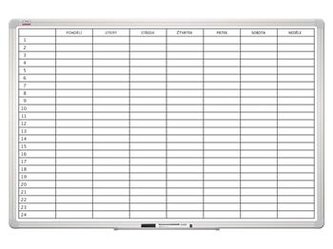 Tabule 2x3 plánovací týdenní magnetická 60 x 90 cm, hliníkový rám, český popis