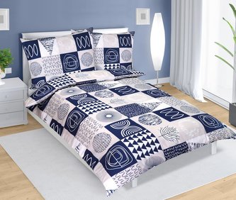 Povlečení bavlněné - patchwork tm.modrý - 140x200, 70x90