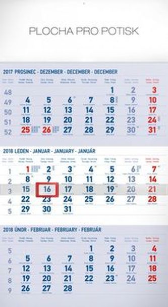 3měsíční standard modrý 2018 - nástěnný kalendář