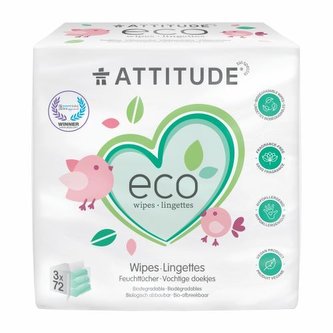 ATTITUDE Nature+ Vlhčené ubrousky bez vůně - výhodné balení (3 x 72 ks)