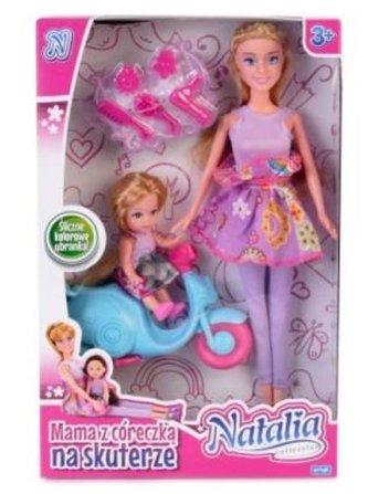 Lalka Natalia mama z córeczką na skuterze 29cm