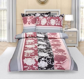 Povlečení krepové - šedorůžová pivoňka - 140x220, 70x90 cm