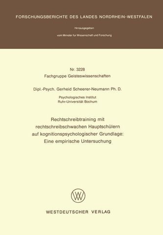 Rechtschreibtraining mit rechtschreibschwachen Hauptschülern auf kognitionspsychologischer Grundlage: Eine empirische Untersuchu