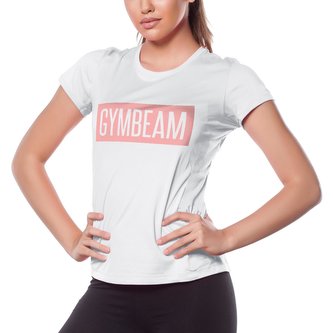 Dámske tričko Box Logo White Pink - GymBeam - Velikost L