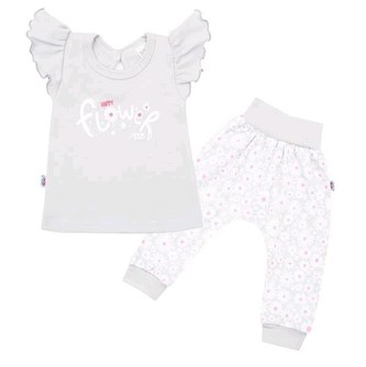 2-dílná kojenecká bavlněná souprava New Baby Happy Flower šedá - velikost 74 (6-9m)