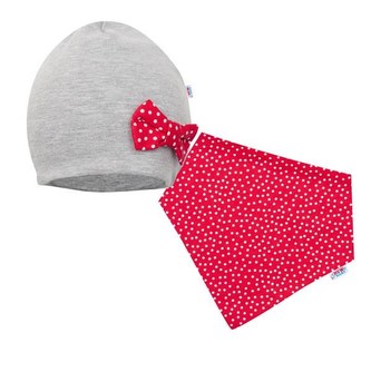 Kojenecká čepička s šátkem na krk New Baby Missy šedo-červená - velikost 92 (18-24m)