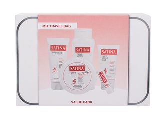 Satina Cream tělový krém Cream 150 ml + tělové mléko Cream Lotion 200 ml + krém na ruce Hand Cream 100 ml + pleťový krém Soft Cream Plus 75 ml + balzám na rty Lip Care Stick 4,8 g + kosmetická taštička