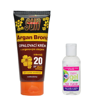 Vivaco Opalovací krém OF20 s arganovým olejem 100 ml + Čistící gel s Aloe Vera 50 ml zdarma