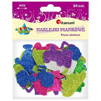 Naklejki piankowe brokatowe pojazdy mix 25szt
