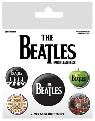 Placky The Beatles: White set 5 kusů 25 mm 38 mm